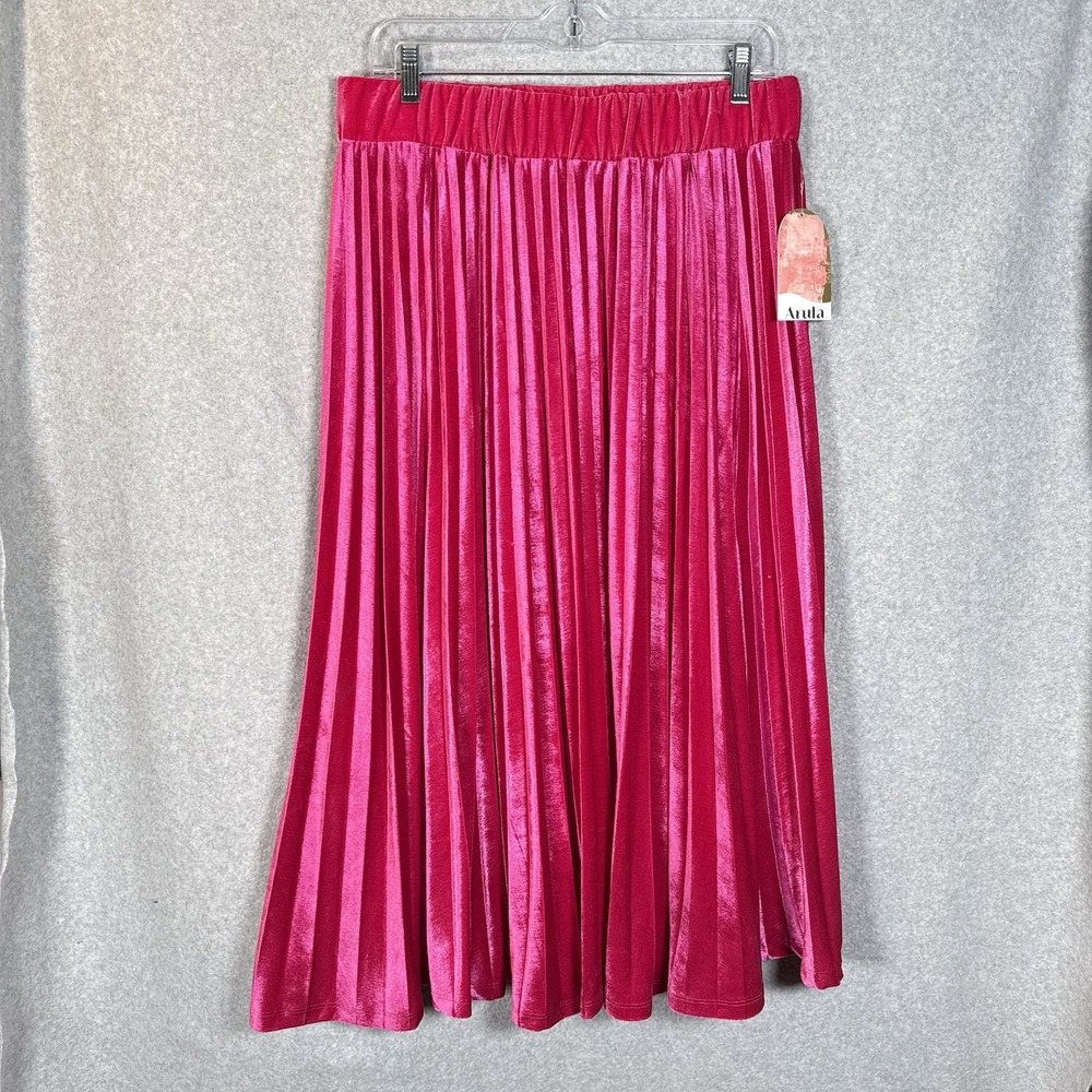 Arula Size A Skirt Women's 1X Pink Velour Midi Pleated Velvet